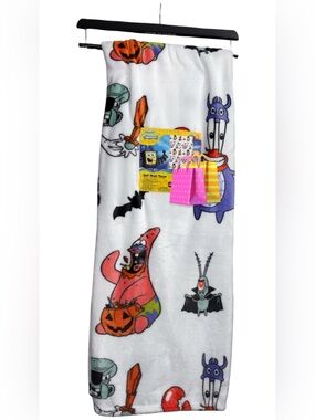 SpongeBob Halloween Plush Throw Blanket - White with Multicolor Characters